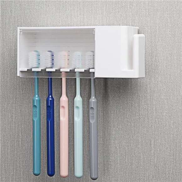Wall mount toothbrush holder with cover self adhesive bathroom organizer storage - Picture 6 of 7